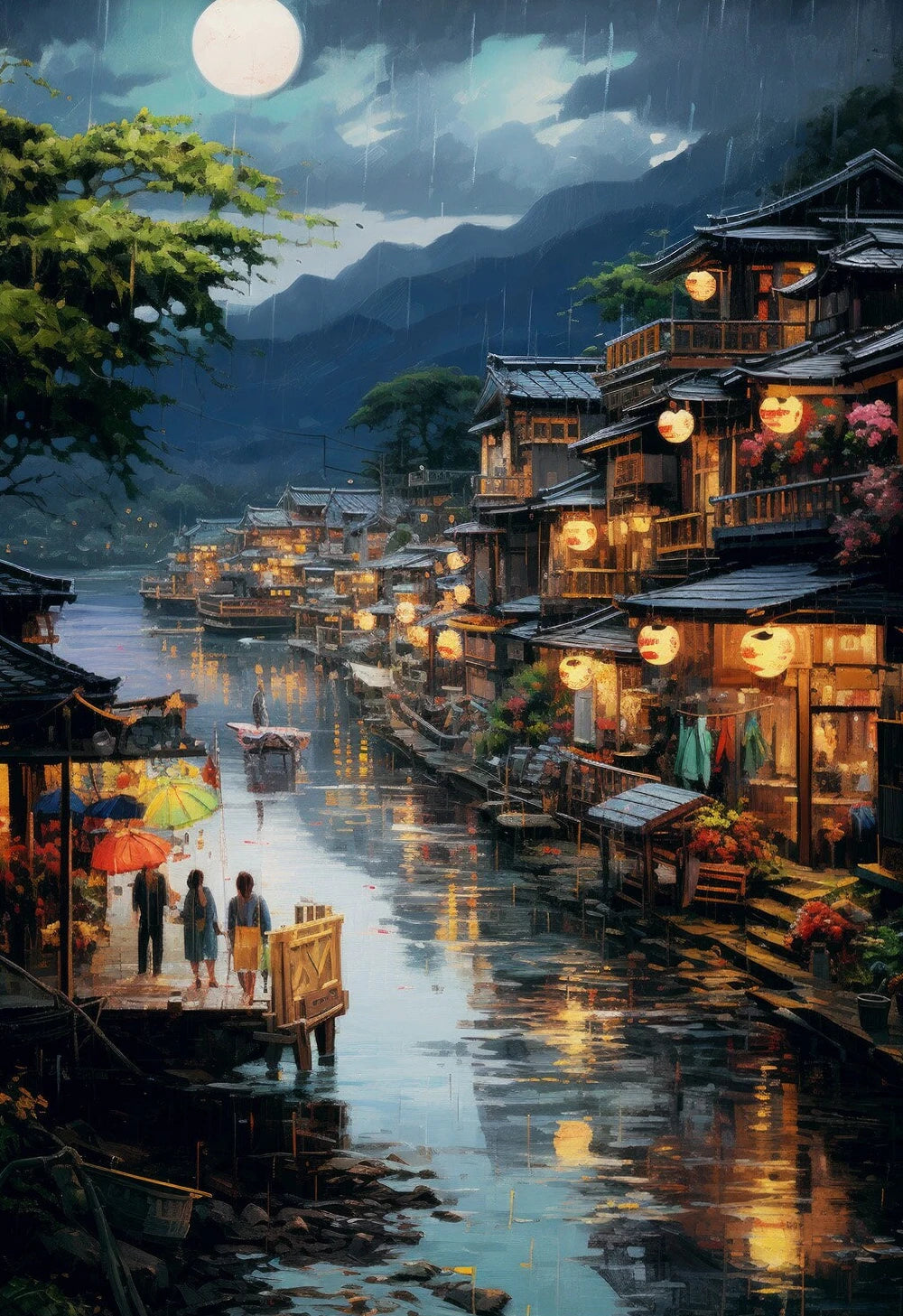 Vietnamese Village Canvas Wall Art – Vintage Watercolour Print Canvas Wall Art Qst 9 20x30cm Unframed