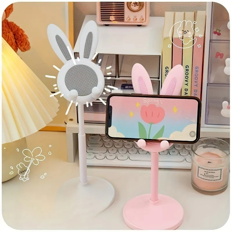 Adjustable Rabbit Cartoon Desktop Phone Stand | Cute Pink Desktop Phone Stand Qme