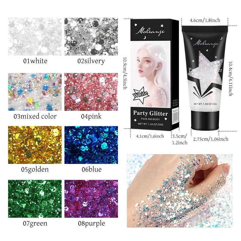 Multi-Colored Glitter Makeup – Waterproof, 8 Shades | Qme Glitter Makeup Qme