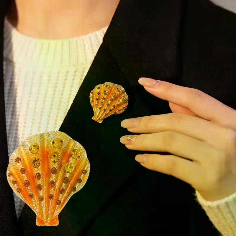 Rhinestone Shell Brooch – Enamel Ocean Pin | Unisex Gift Enamel Brooch Pin Qme