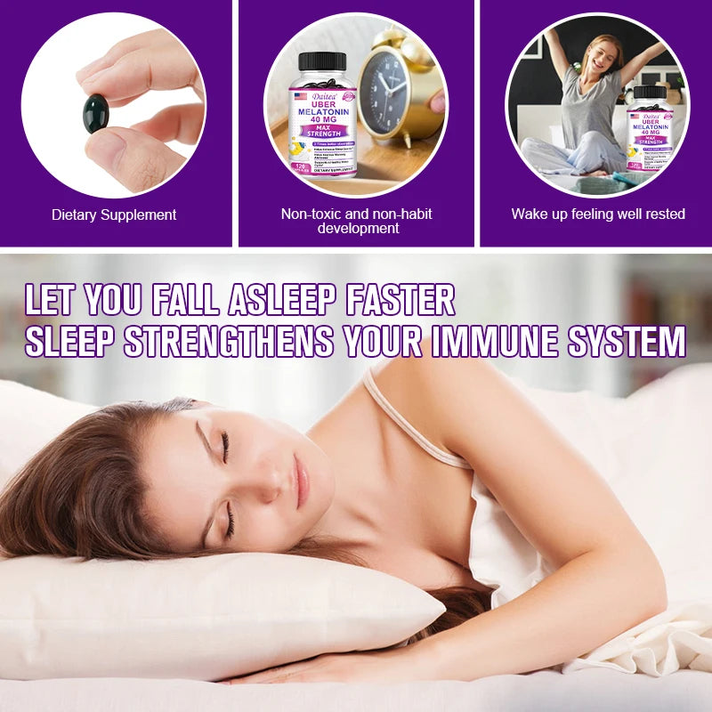 Daitea Super Melatonin 40mg Capsules – Vitamin C & Lemon Balm Sleep Support Supplement Qst