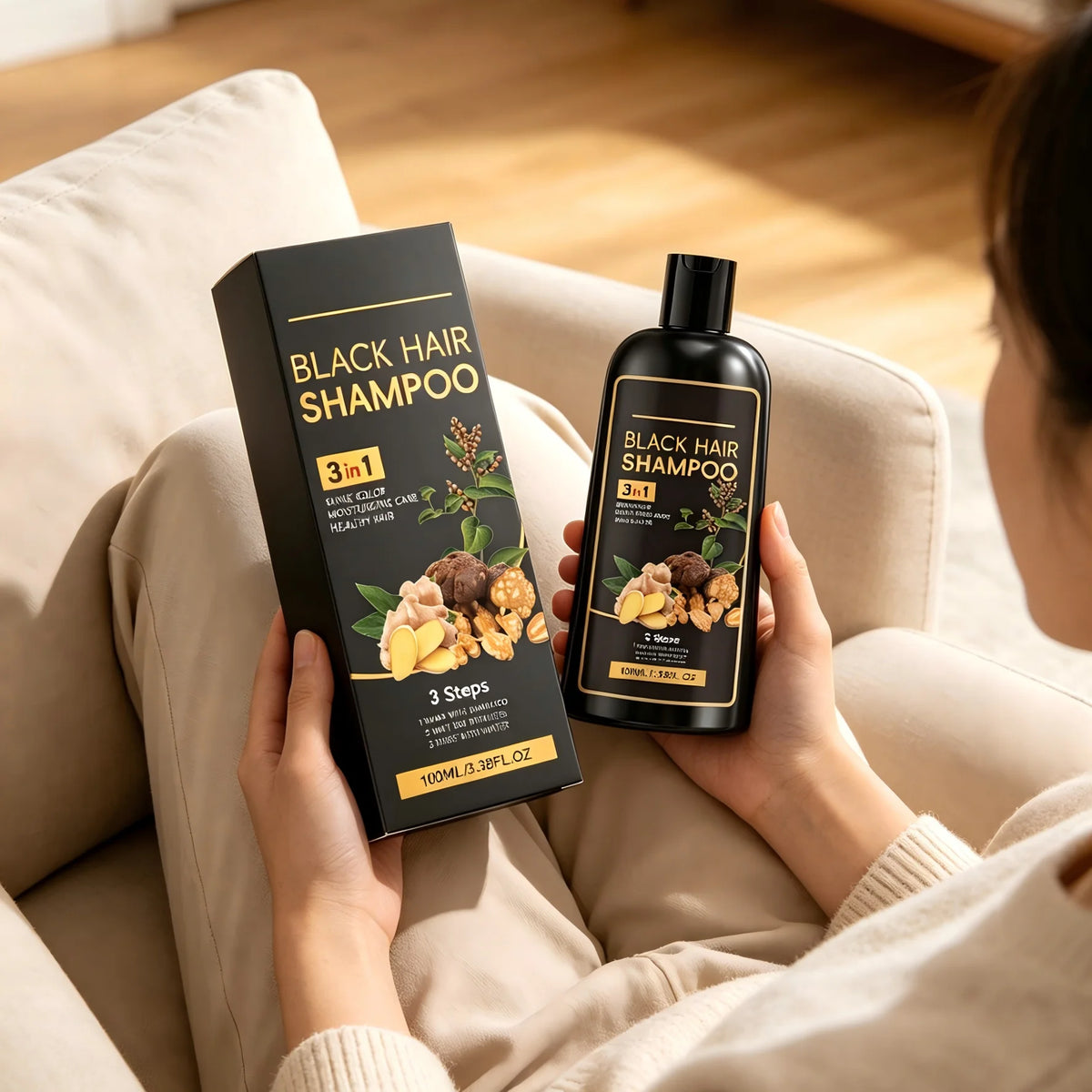 3-in-1 Ginger Hair Dye Shampoo – Plant-Based Gray Coverage Hair Dye Shampoo Qst