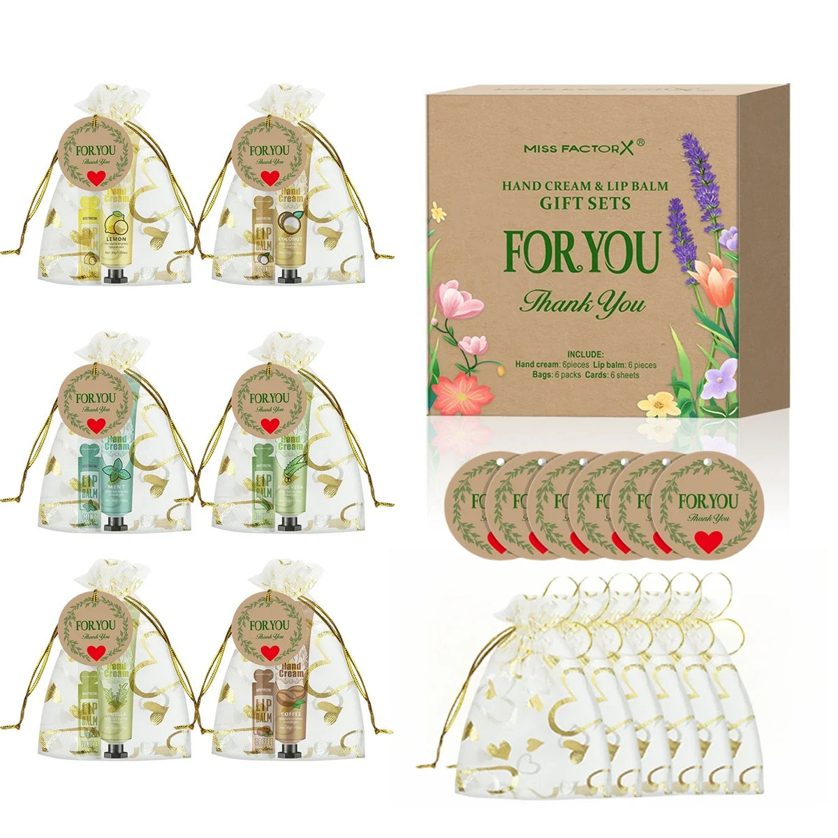 Wedding Guest Gift Set – Hand Cream, Lip Balm & Card (6 Sets) Wedding Gift Set Qme 6 sets gift set