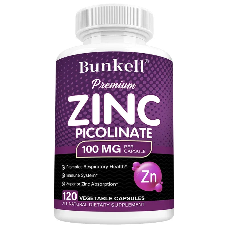 Zinc Picolinate 100mg 120 Capsules – Non-GMO, Vegan | Bunkell Mineral Supplement Qst 120 count 5 bottle