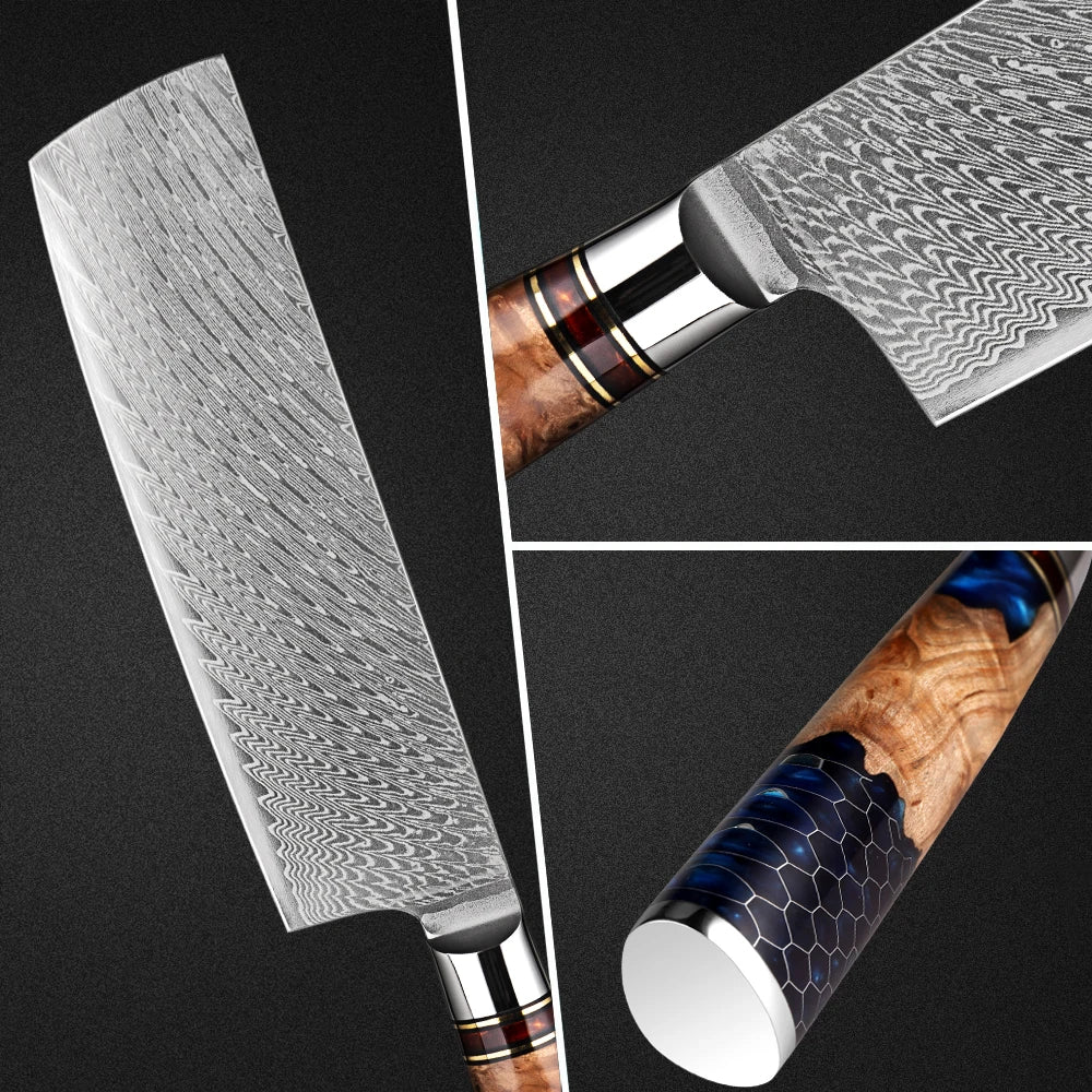 Xituo 7" Damascus Nakiri Knife – 67-Layer Steel Chef Knife Damascus Kitchen Knife Qst
