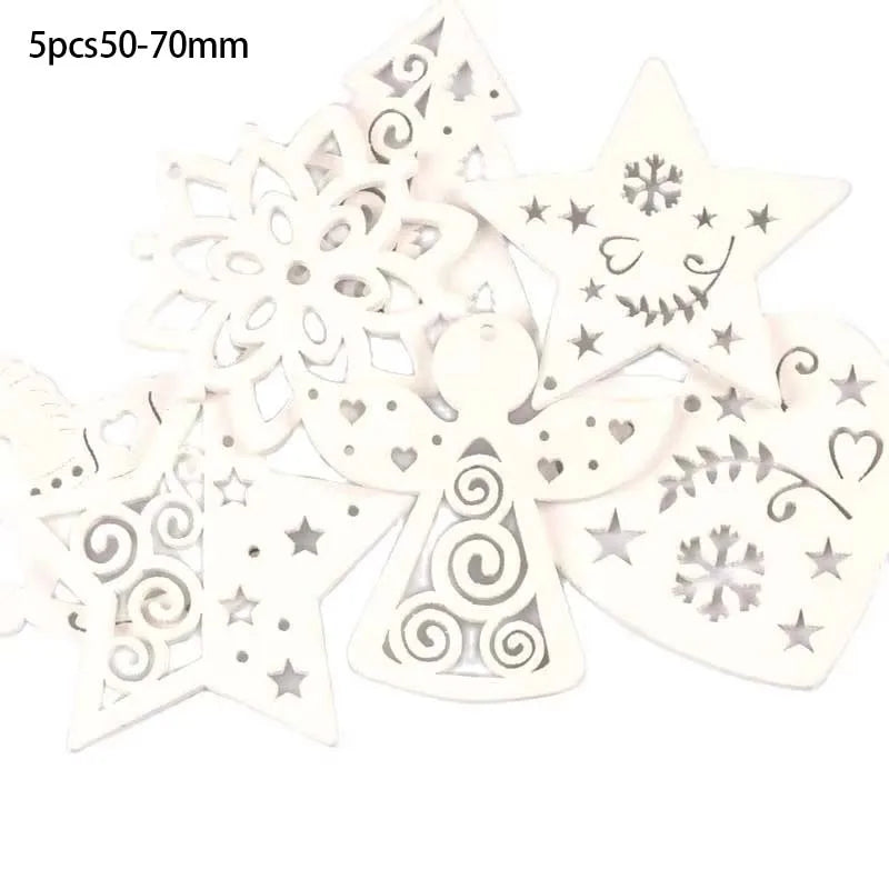Wooden Christmas Tree Ornaments with Hemp Rope – 5 Pack Christmas Ornaments Qme