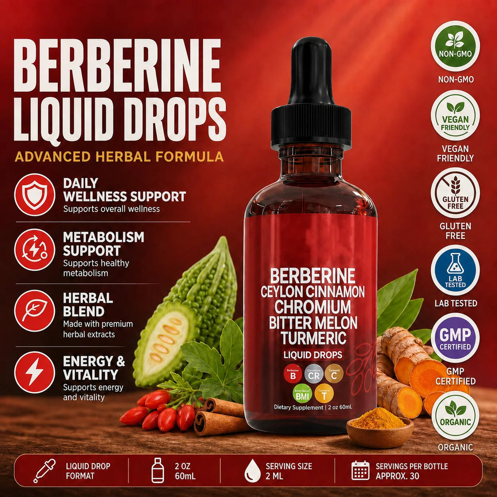 Berberine HCl & Ceylon Cinnamon Liquid Drops – 60 mL Herbal Liquid Supplement Qst