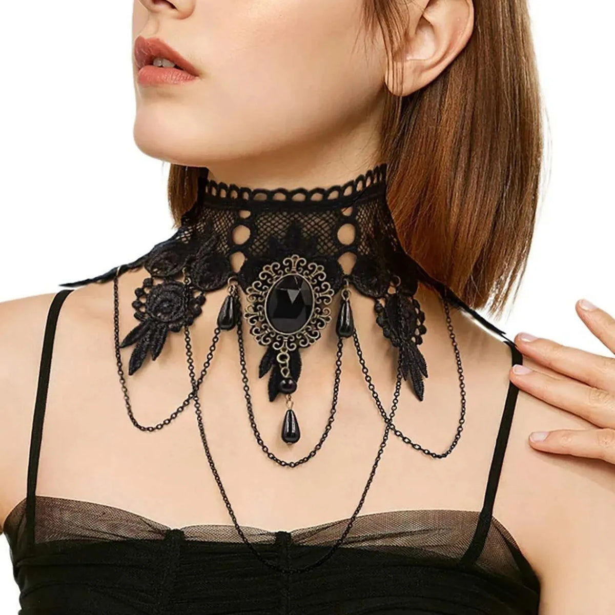 Punk Gothic Black Lace Neck Strap Choker Necklace Gothic Choker Necklace Qme Black