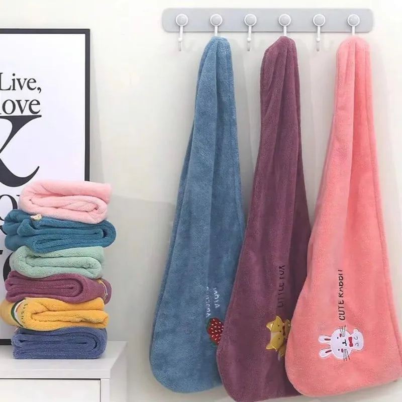 Coral Fleece Hair Drying Cap – Soft, Absorbent, Cute Embroidery Hair Drying Cap Qme