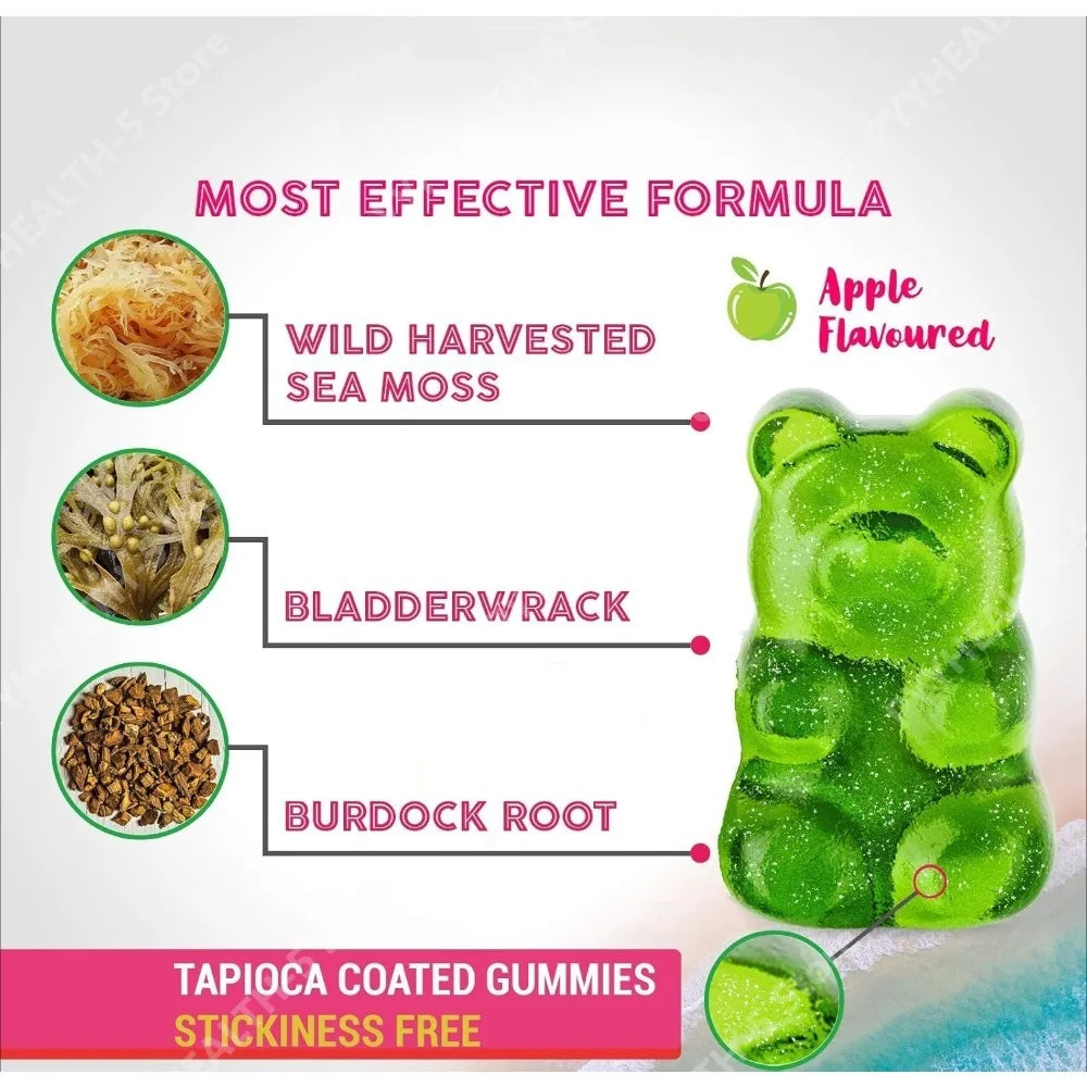 Irish Sea Moss Gummies – Vegan Immune & Gut Wellness 60ct Sea Moss Supplement Qst