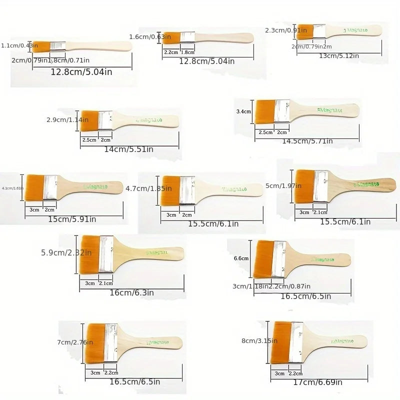 12-Piece Nylon Bristle Brush Set – Art, Painting & BBQ Paint Brush Set Qme