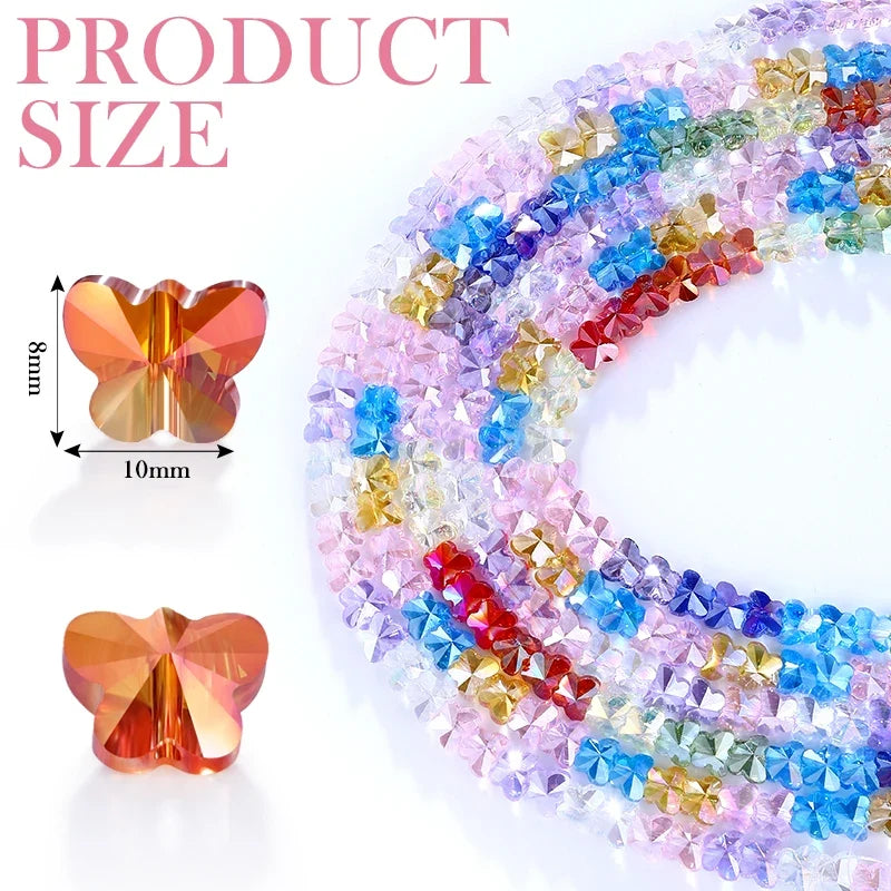 Colorful Glass Butterfly Crystal Beads for Jewelry Making | 8pc Set Jewelry Making Beads Qme