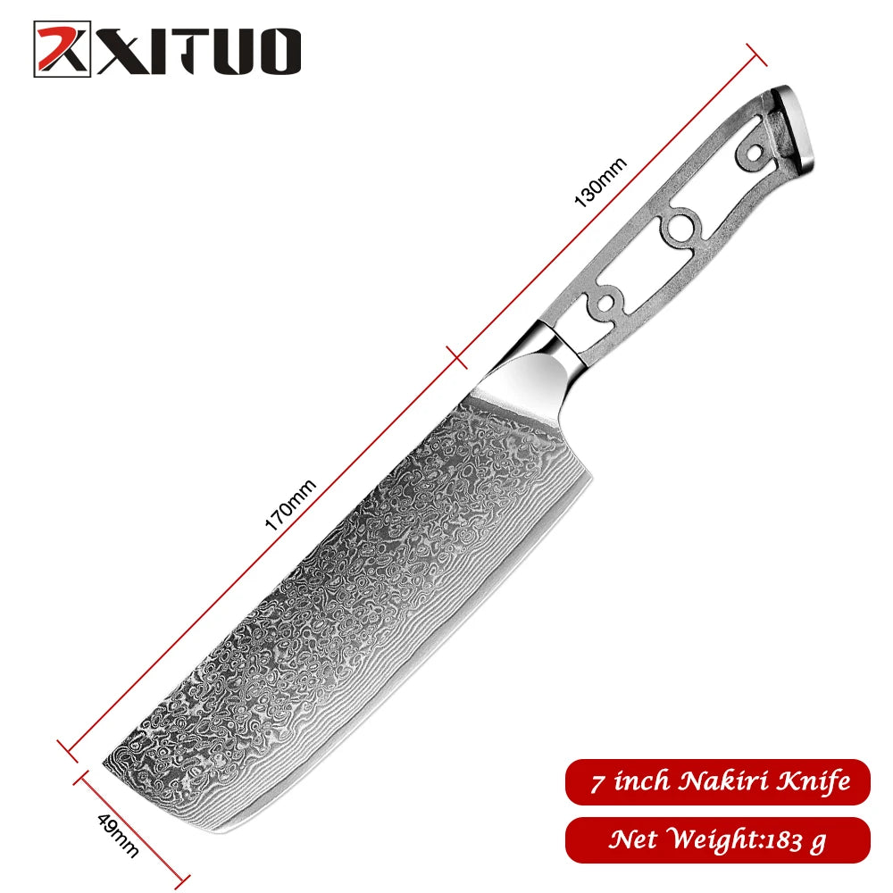 Xituo Damascus Steel Kitchen Knife Set – 67-Layer, 1–6 PCS Kitchen Knife Set Qst Nakiri Knife