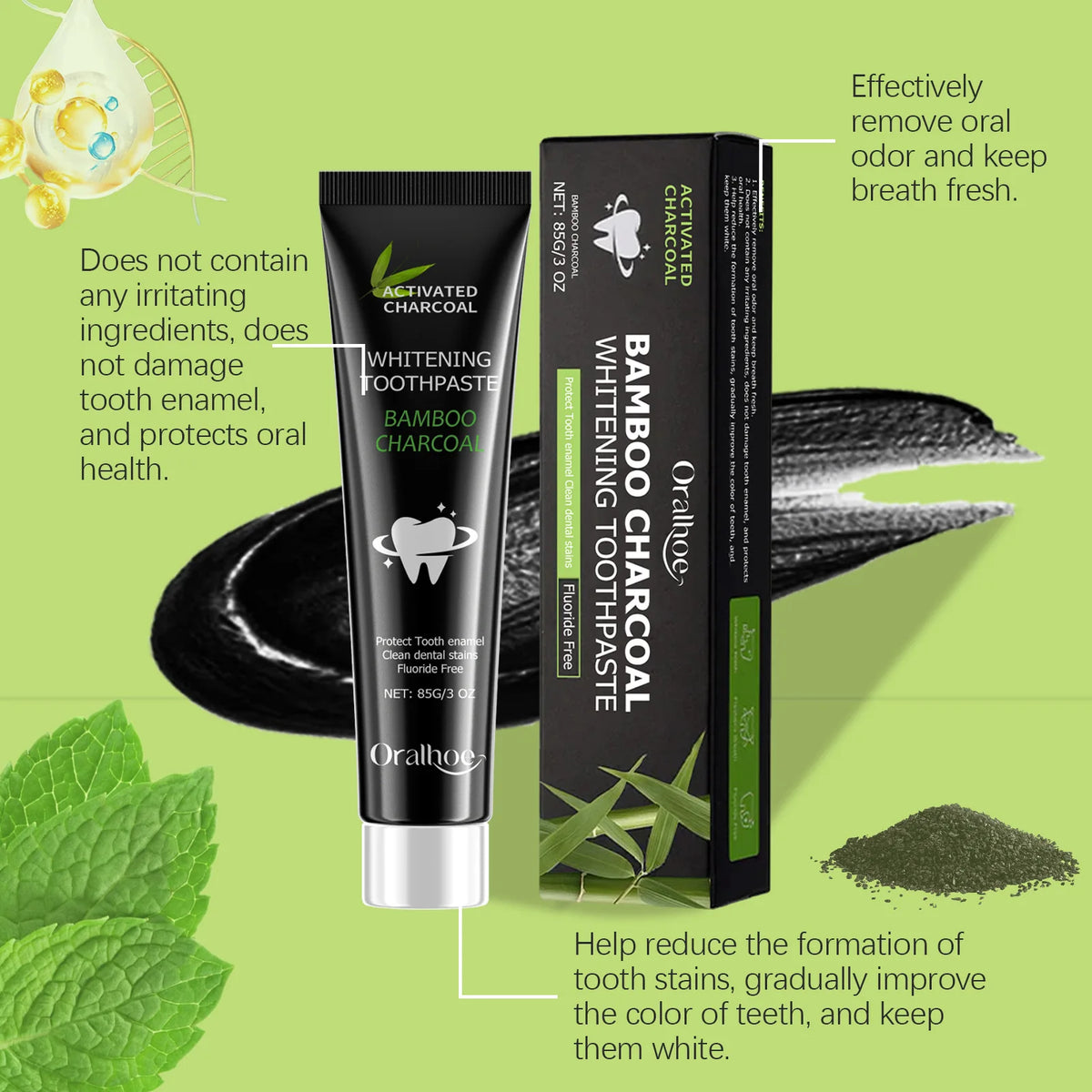 Oralhoe Bamboo Charcoal Whitening Toothpaste | Oral Care Whitening Toothpaste Qst