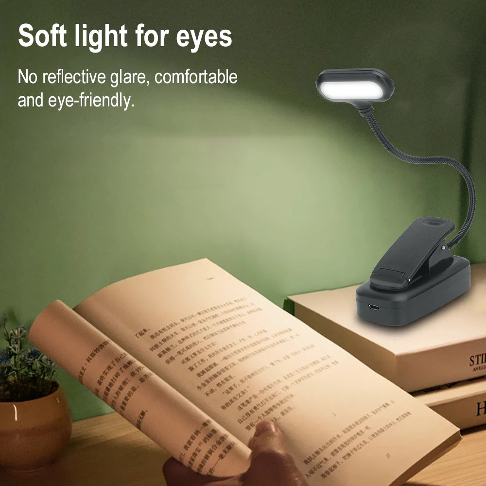 BORUIT Rechargeable Clip Book Light – 6 LED Warm & Cool Clip Reading Lamp Qst