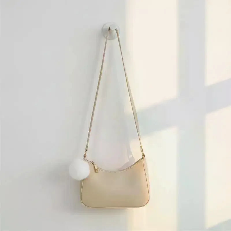 Small Square Shoulder Bag with Pom-Pom Charm | 6 Colors Mini Shoulder Bag Qme