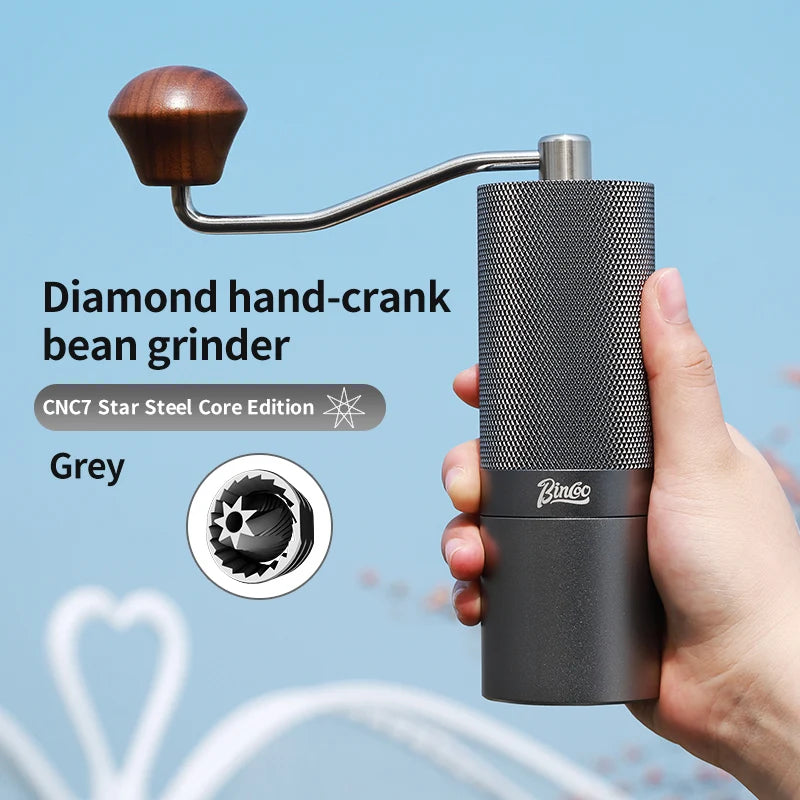 Bincoo Diamond Pattern Manual Coffee Grinder – Steel Burr Mill Manual Coffee Grinder Qst Grey-7 star