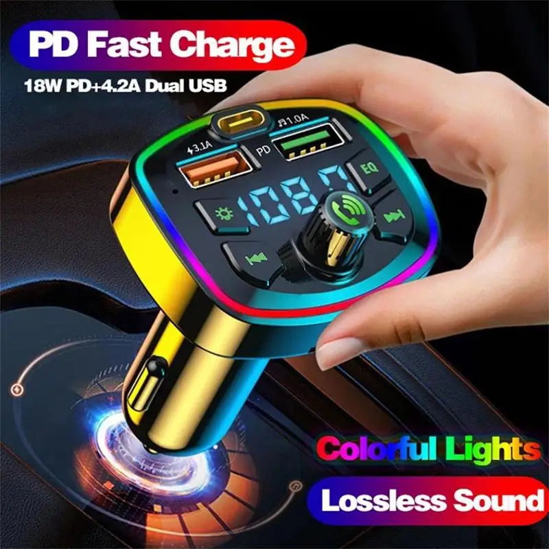 Bluetooth 5.0 Car FM Transmitter PD 18W Type-C Dual USB Charger Car FM Transmitter Qme