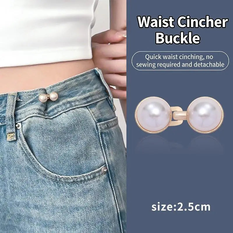Rhinestone Pearl Adjustable Jean Waist Buckle Buttons – 4 Colors Waist Buckle Clip Qme A1