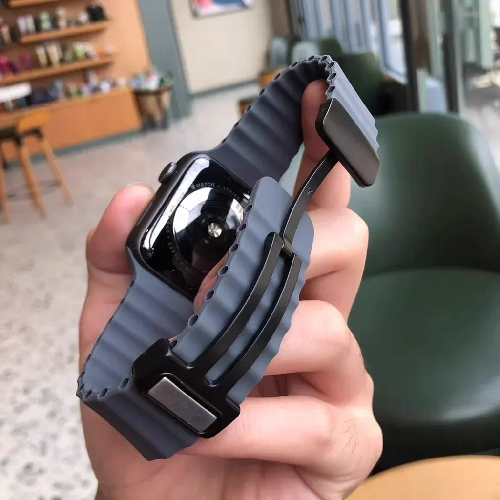 Magnetic Folding Buckle Apple Watch Band | Soft Silicone Strap Apple Watch Band Qme