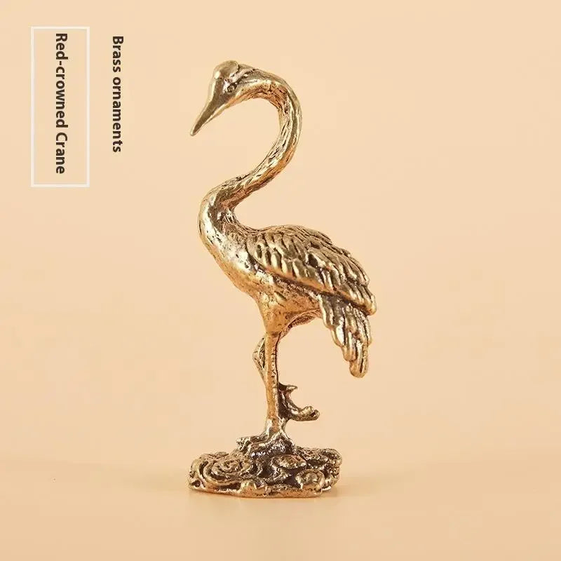 Brass Crane Miniature Figurine | Decorative Animal Sculpture Decorative Figurine Qme onesize