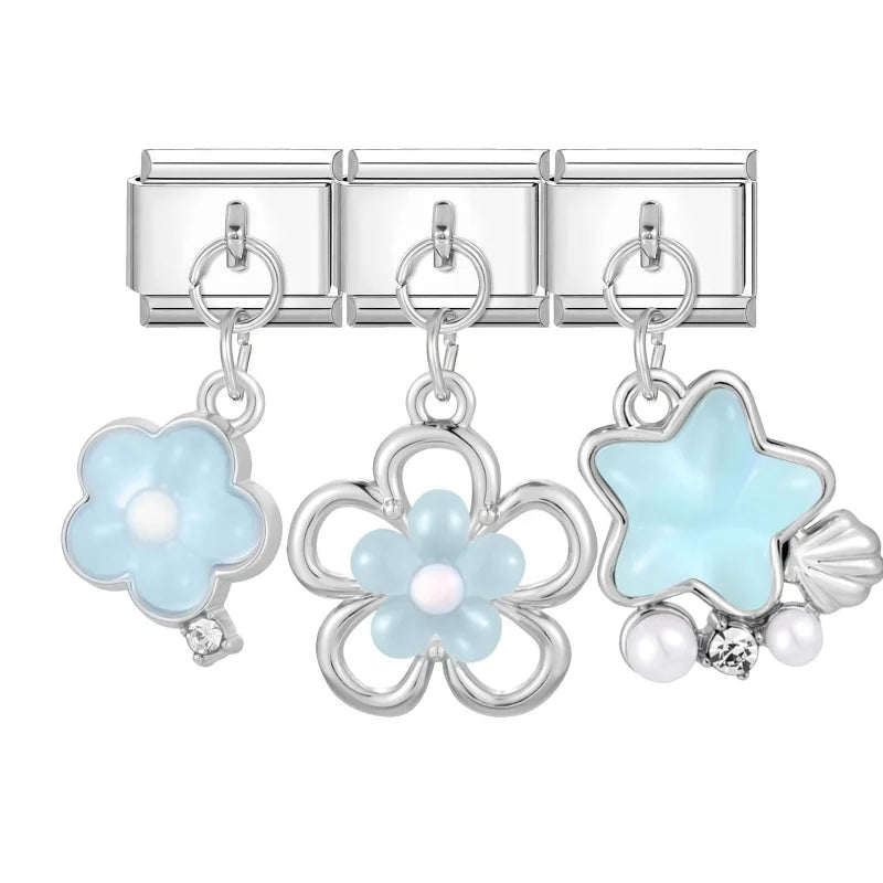 Zircon Stars & Bow Knot Italian Charm Links | 9mm DIY Jewelry Italian Charm Links Qme Style 9