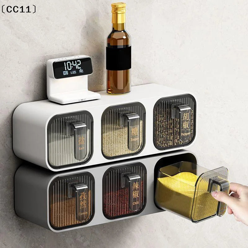Wall-Mounted Multi-Spice Box Kitchen Organizer | ABS Rack Spice Box Organizer Qme