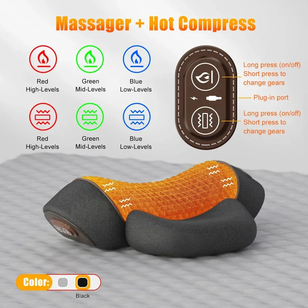 PAQIN Neck Massager Pillow – Heating Vibration Cervical Support Neck Massager Pillow Qst HOT-MASSAGE