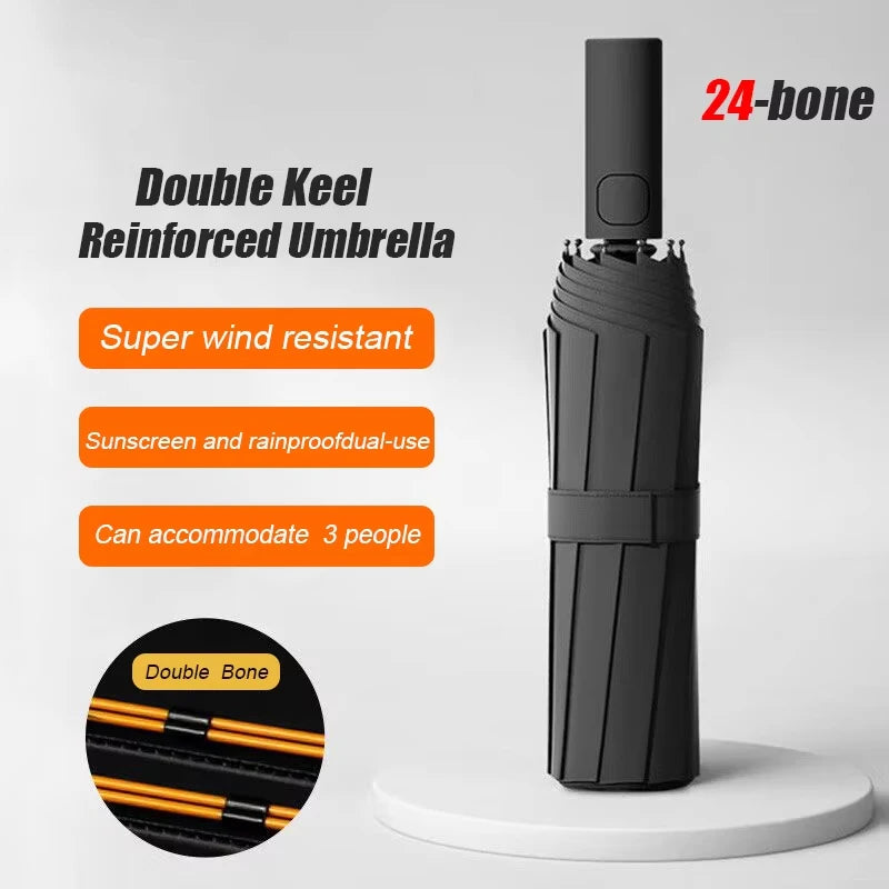 24-Bone Auto Folding Umbrella – SPF 50 UV & Windproof Folding Umbrella Qst