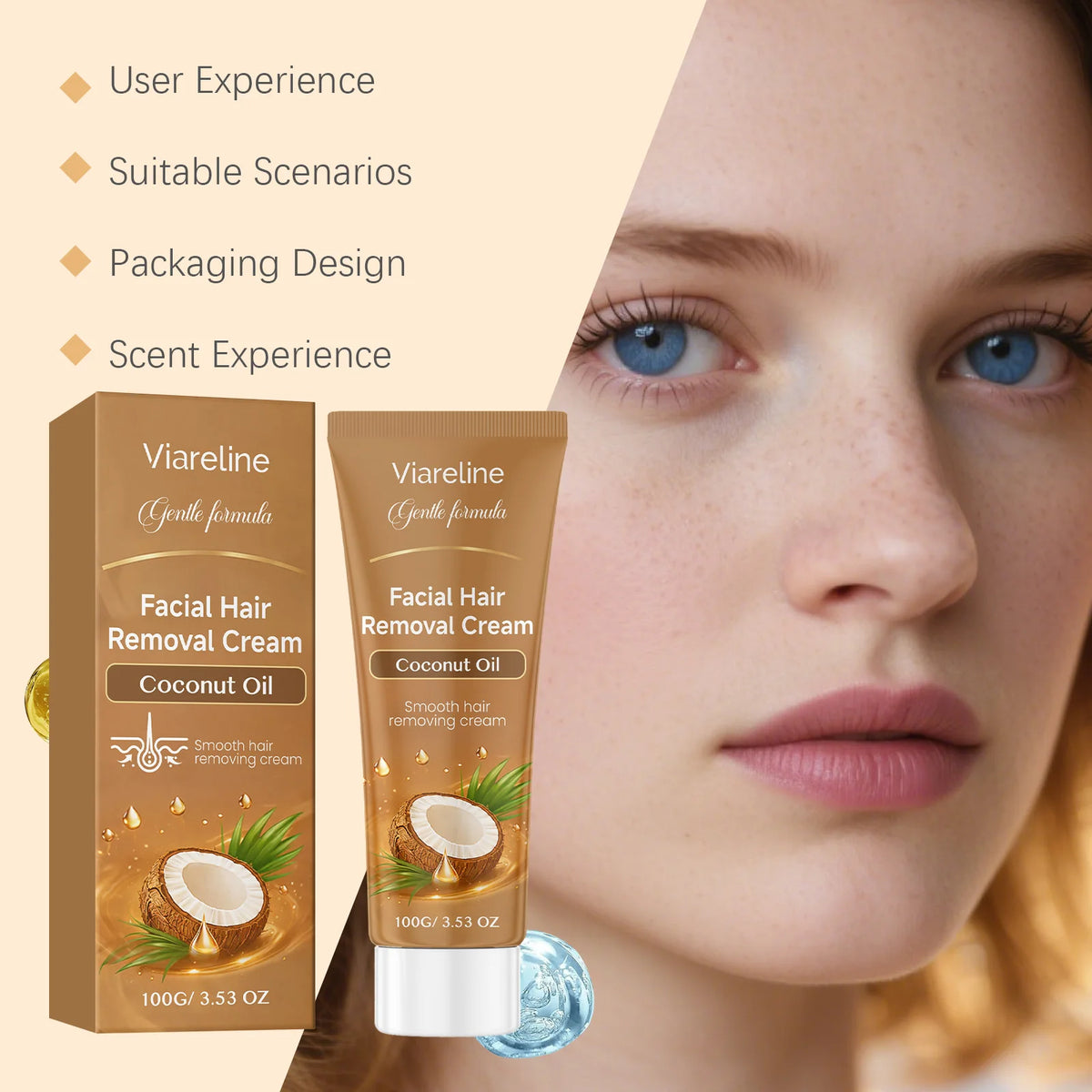 VIARELINE Coconut Oil Hair Removal Cream – Gentle Depilatory Hair Removal Cream Qst