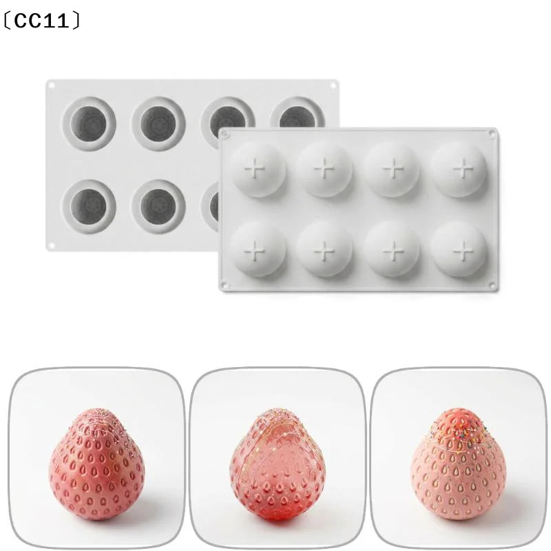 8-Cavity Strawberry Mousse Cake Silicone Mold | Chocolate & Pudding Silicone Baking Mold Qme