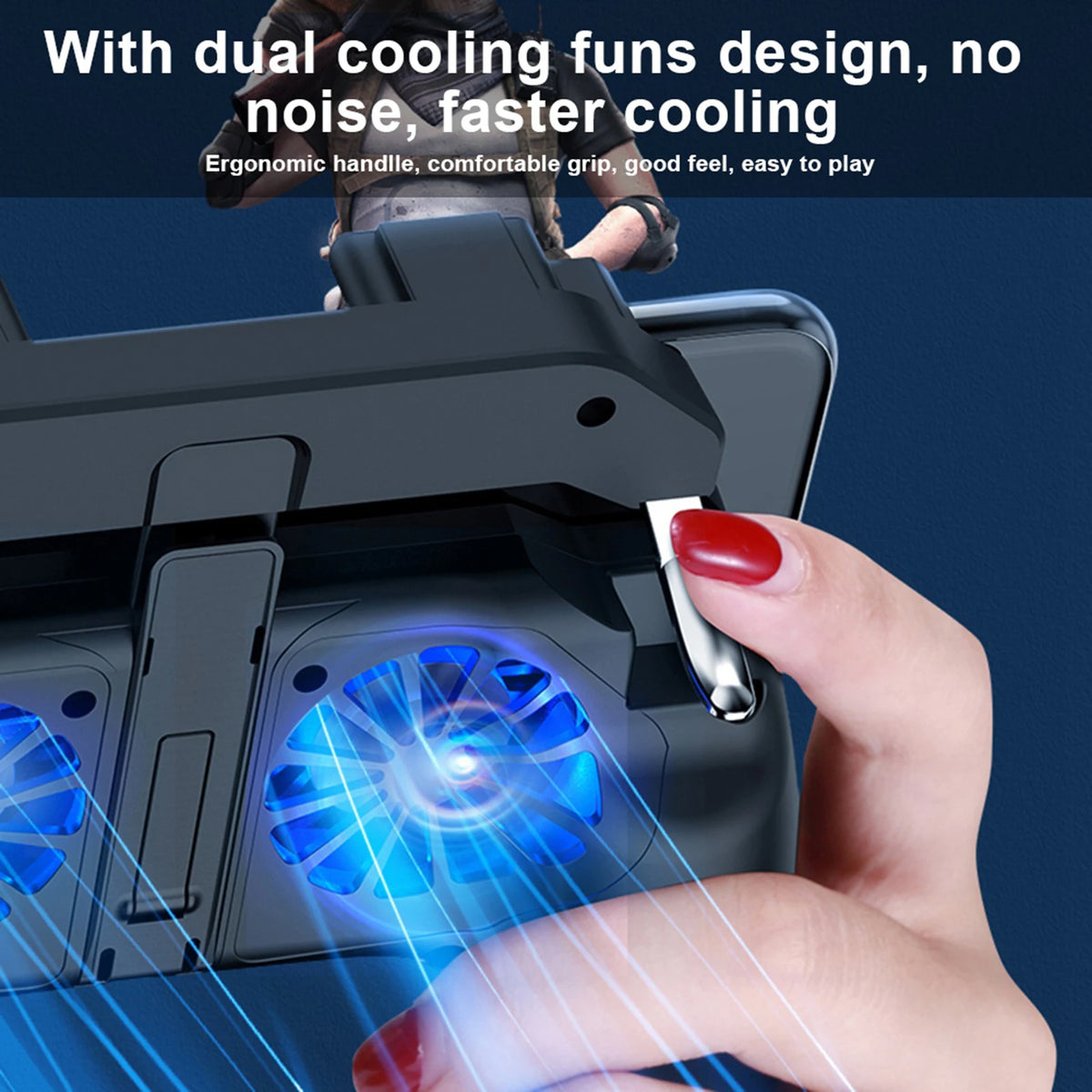 Smartphone Gamepad with Dual Cooling Fans & Built-In Battery Mobile Game Controller Qst