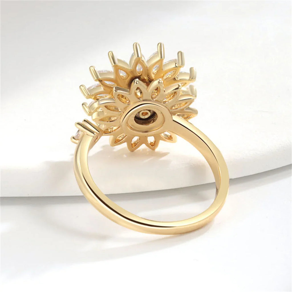 Women's Crystal Sunflower Fidget Spinner Ring – Stainless Steel Spinner Fashion Ring Qme