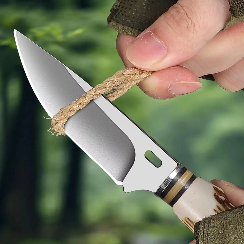 Damascus Fixed Blade Hunting Knife with Leather Sheath Fixed Blade Knife Qst