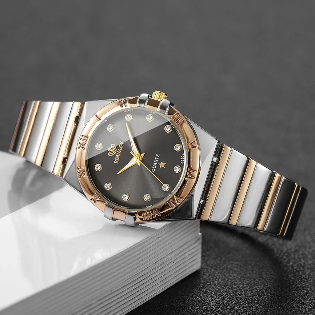 Two Tone Gold Silver Ladies Watch Rhinestone Dial Roman Bezel Ladies Dress Watch Qme