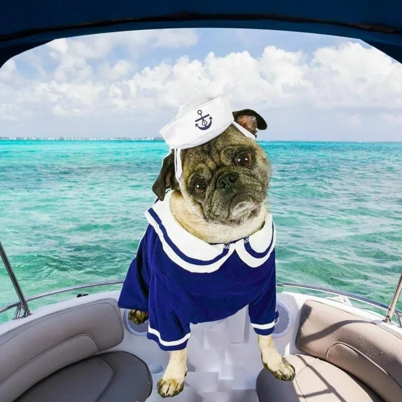 Pet Halloween Sailor Costume Set – Cute Hat & Tie Pet Costume Set Qme