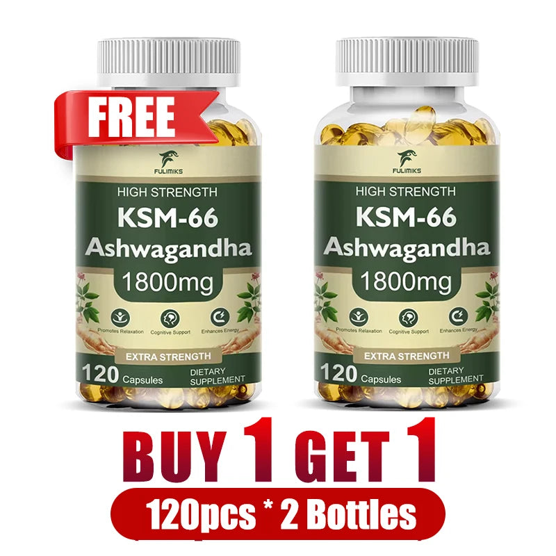 KSM-66 Ashwagandha 2100mg Capsules – Energy, Focus & Performance Herbal Supplement Qst 2 Bottles-120pcs