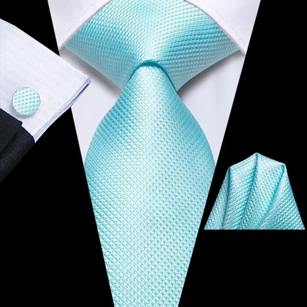Hi-Tie Men's Silk Necktie Handkerchief & Cufflinks Set Silk Necktie Set Qme SN-3775