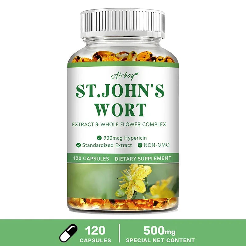 St. John's Wort Extract Capsules – Mood & Relaxation Support Herbal Supplement Qst 120 Capsules