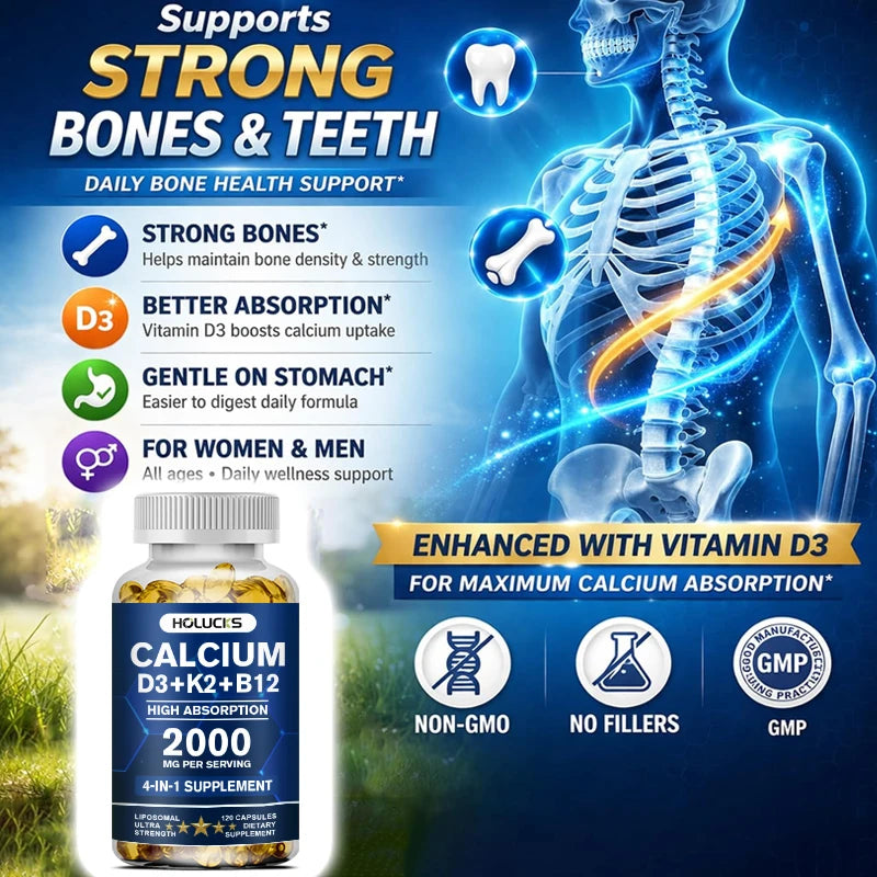 HOLUCKS Calcium Capsules with D3 & K2 – Bone & Heart Support Calcium Supplement Qst