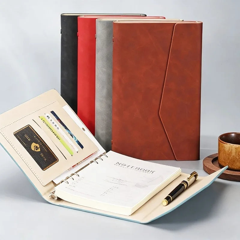 A5 6-Ring Binder Lined Paper Storage Pocket & Card Holder Ring Binder Planner Qme