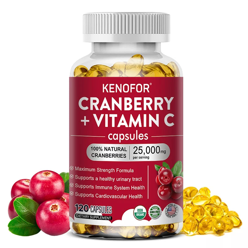 Cranberry Supplement Vitamin C 25,000mg Non-GMO Capsules Cranberry Supplement Qst
