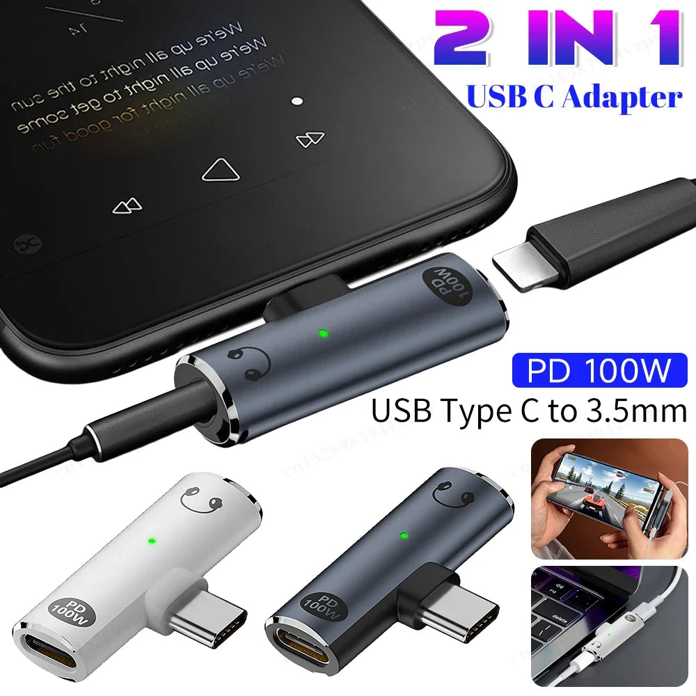 USB-C to 3.5mm Headphone & Charger Adapter PD 100W Splitter USB-C Audio Adapter Qme