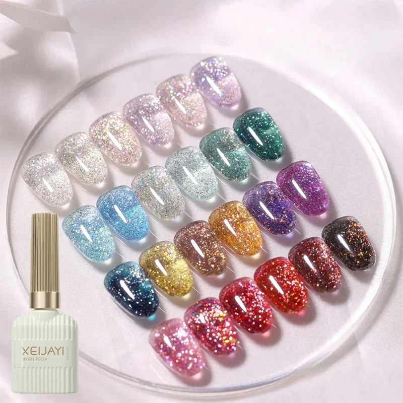 Holographic Glitter Gel Nail Polish – 10 Spring Colors Set Gel Nail Polish Set Qme
