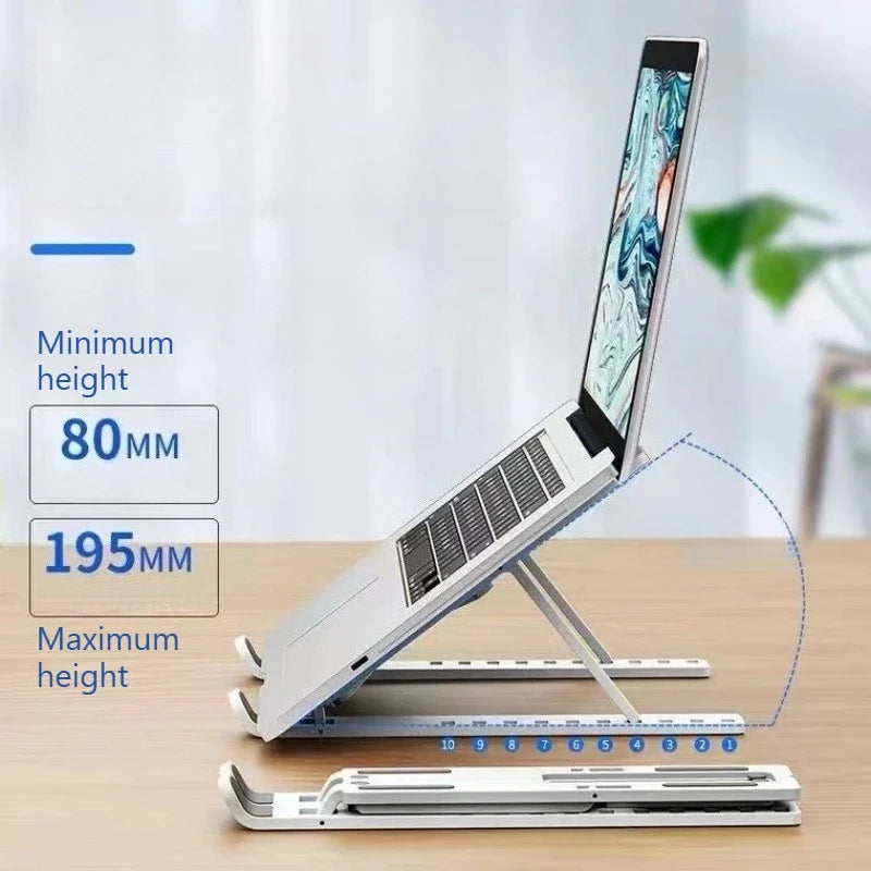 Foldable Laptop Stand | 10-Level Adjustable Plastic Holder – Qme Laptop Stand Qme
