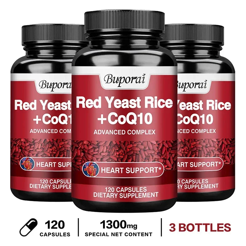 Red Yeast Rice with CoQ10 Supplement – Antioxidant Energy Dietary Supplement Qst 120 Capsule-3bottles