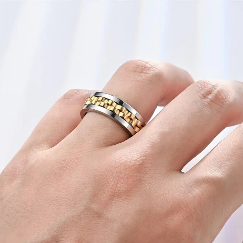 Punk Gear Rotating Fidget Spinner Ring – Titanium Steel Spinner Ring Qme