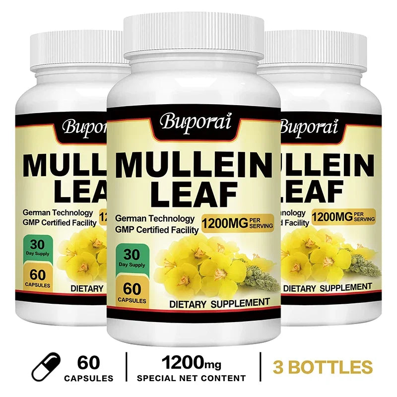 Mullein Leaf Capsules – Organic Lung & Respiratory Support Herbal Supplement Qst 60 Capsule-3bottles