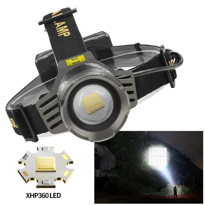 XHP360 LED Headlamp IP68 Waterproof Motion Sensor 180000lm LED Headlamp Qst XHP360 LED With 5000mah 26650