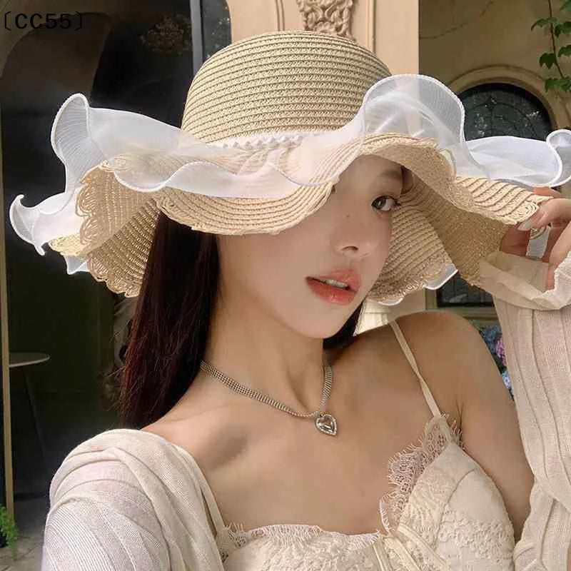 Women's Wide Brim Lace Bow Straw Sun Hat – Beach & Vacation Wide Brim Sun Hat Qst